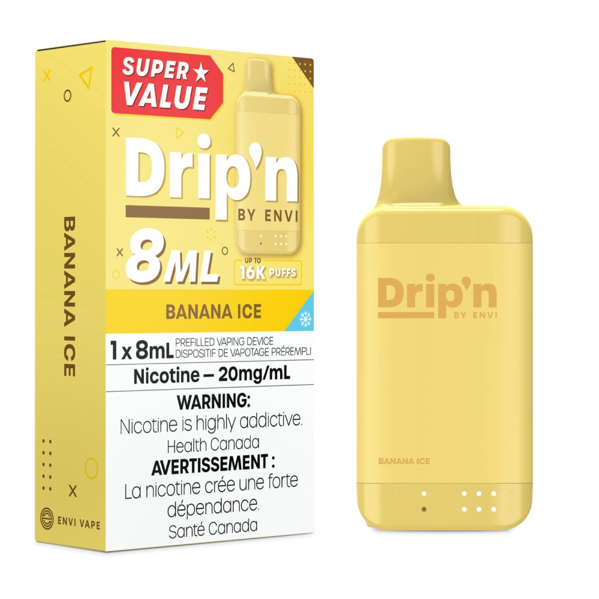 Drip'n by Envi 8ml Disposable - Super Value 16K: Banana Ice