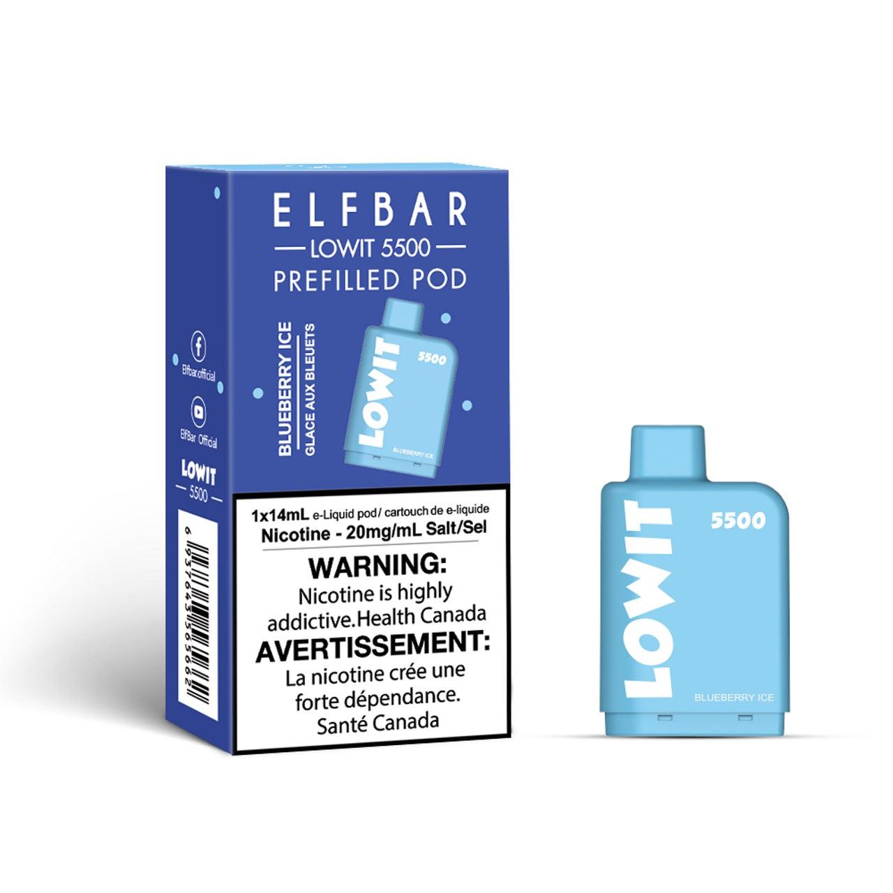 Elf Bar Lowit 5500 Puff Prefilled Pod: Blue Razz Ice